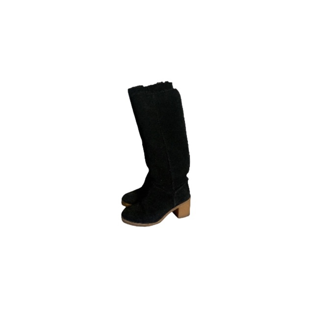 UGG Australia Black Suede Sheepskin Chunky Heeled Boots - Women’s Size 7.5